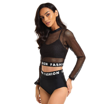 Women Bikini Swimsuit 3 PCS Bikini Set Crop Top Mesh Bikini